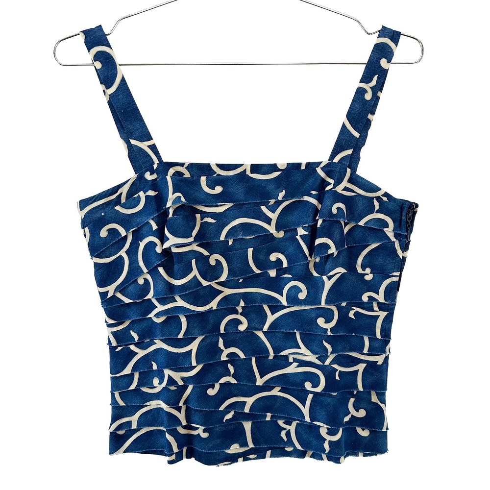 LAUREN RALPH LAUREN 100% Cotton Layered Fabric Bandage Tank • 4 • blue, beige